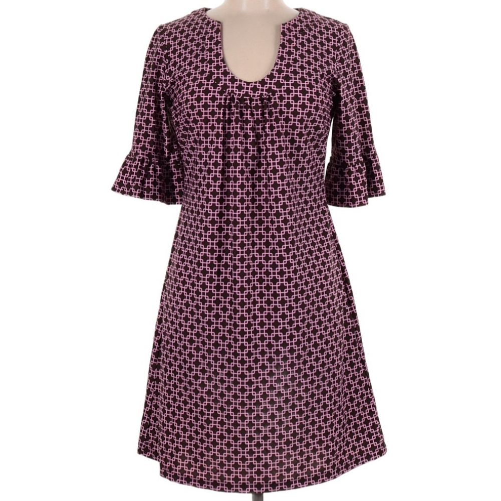 JUDE CONNALLY Megan Pink and Brown Geometric Lattice Print 3/4 Bell Sleeves Sz M